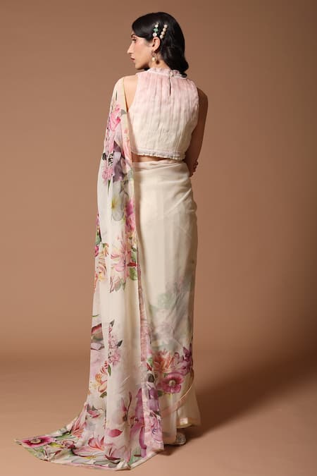 Rohit Bal Floral Print Saree With Unstitched Blouse Piece 