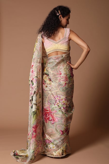 Rohit Bal Floral Print Saree With Unstitched Blouse Piece 