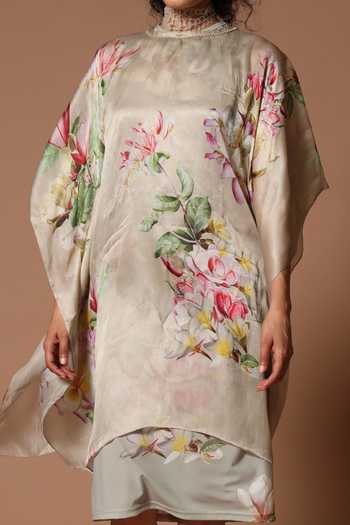 Shop_Rohit Bal_Green Organza Satin Floral Round Print Kaftan And Inner Dress Set _Online_at_Aza_Fashions