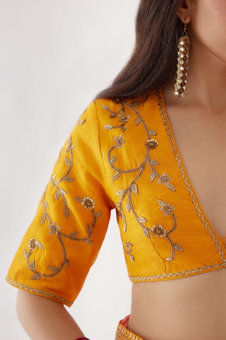 Nikasha Yellow 100% Viscose Georgette And Pure Raw Silk Gota, Ombre Saree With Blouse at Aza Fashions Nikasha_Yellow 100% Viscose Georgette And Pure Raw Silk Gota, Ombre Saree With Blouse _at_Aza_Fashions