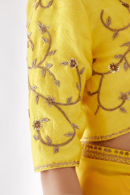 Shop_Nikasha_Yellow 100% Viscose Georgette And Pure Raw Silk Gota, Ombre Saree With Blouse _Online_at_Aza_Fashions