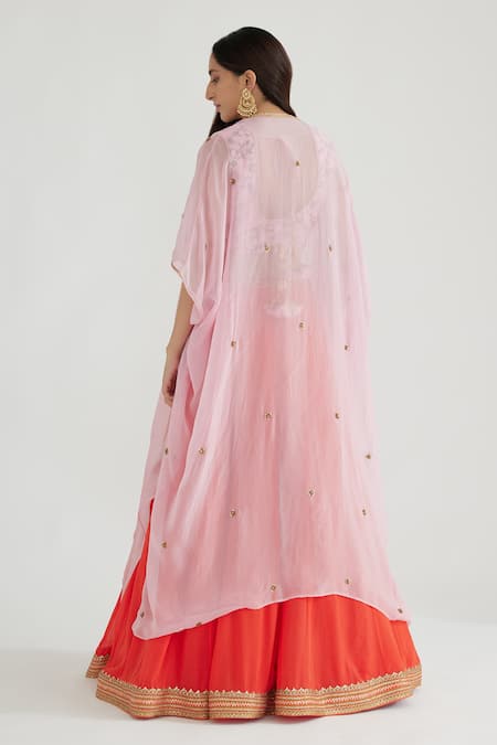 Shop Nikasha Orange Blouse Pure Raw Silk, Dupatta 100% Viscose Embroidered Cape Set at Aza Fashions Shop_Nikasha_Orange Blouse Pure Raw Silk, Dupatta 100% Viscose Embroidered Cape Set _at_Aza_Fashions
