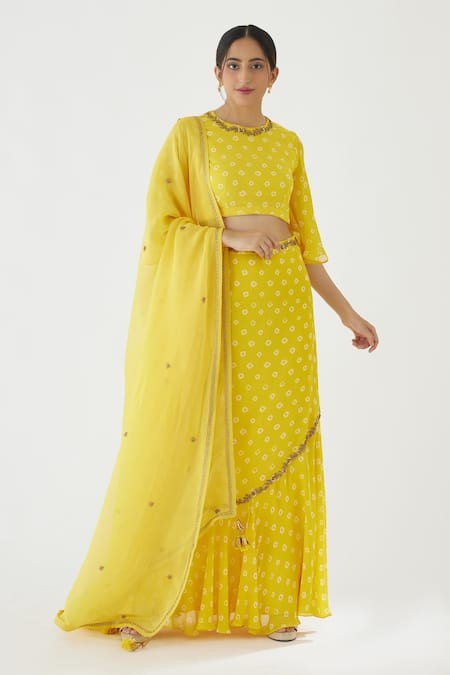 Nikasha Bandhani Print Frill Lehenga Set 
