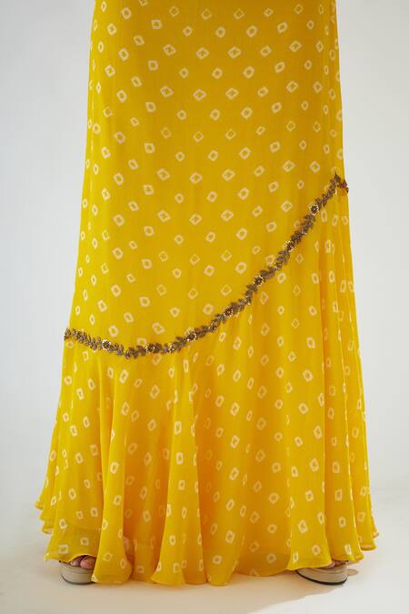 Nikasha_Yellow 100% Crepe, Dupatta 100% Organza Print Frill Lehenga Set _at_Aza_Fashions