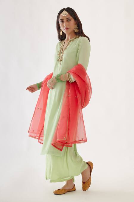 Nikasha Green Cutdana, Dabka, Sequin And Gota Work V Neck Embroidered Kurta Set Online at Aza Fashions Nikasha_Green Cutdana, Dabka, Sequin And Gota Work V Neck Embroidered Kurta Set _Online_at_Aza_Fashions