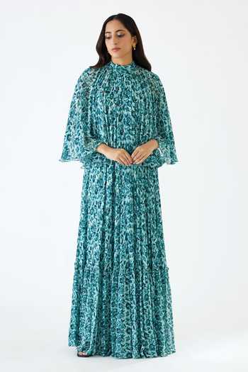 Nikasha Floral Print Cape Tiered Dress 