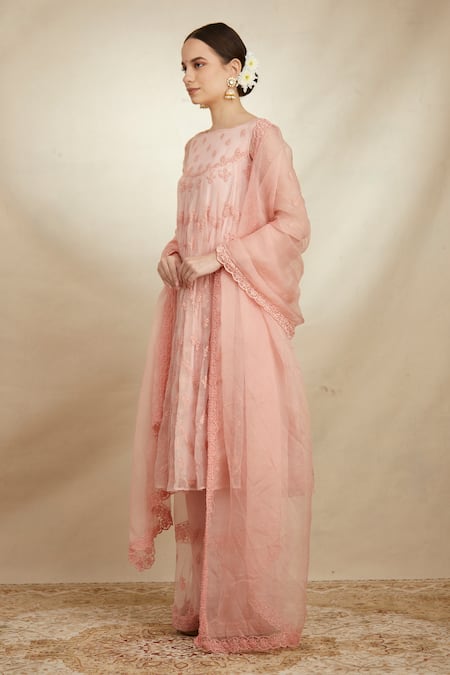 Astha Narang Pink Organza Floral Boat Embroidered Anarkali Palazzo Set Online at Aza Fashions Astha Narang_Pink Organza Floral Boat Embroidered Anarkali Palazzo Set _Online_at_Aza_Fashions