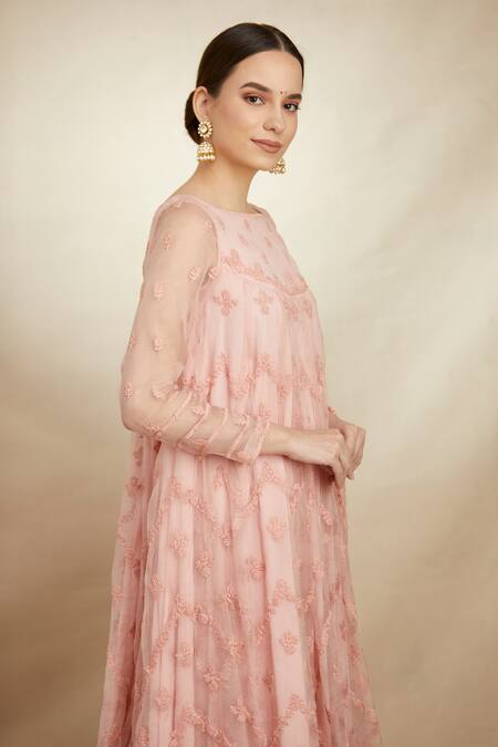 Shop Astha Narang Pink Organza Floral Boat Embroidered Anarkali Palazzo Set Online at Aza Fashions Shop_Astha Narang_Pink Organza Floral Boat Embroidered Anarkali Palazzo Set _Online_at_Aza_Fashions