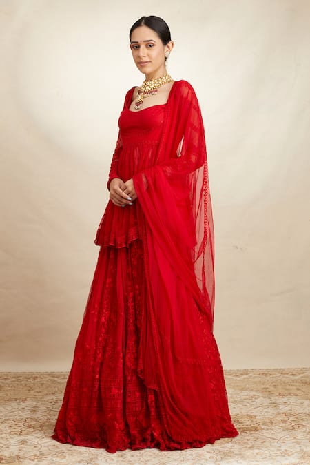 Astha Narang Red Net Thread Scoop Neck Embroidered Peplum Kurta Sharara Set Online at Aza Fashions Astha Narang_Red Net Thread Scoop Neck Embroidered Peplum Kurta Sharara Set _Online_at_Aza_Fashions