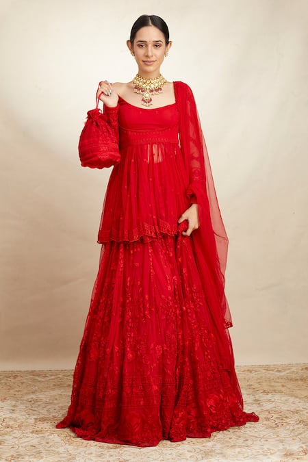 Buy Astha Narang Red Net Thread Scoop Neck Embroidered Peplum Kurta Sharara Set Online at Aza Fashions Buy_Astha Narang_Red Net Thread Scoop Neck Embroidered Peplum Kurta Sharara Set _Online_at_Aza_Fashions