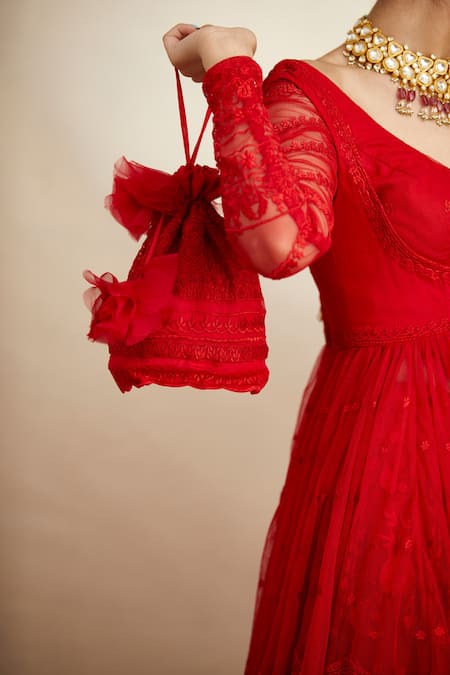 ASTHA NARANG Red Embroidery Potli Bag Online at Aza Fashions ASTHA NARANG_Red Embroidery Potli Bag _Online_at_Aza_Fashions