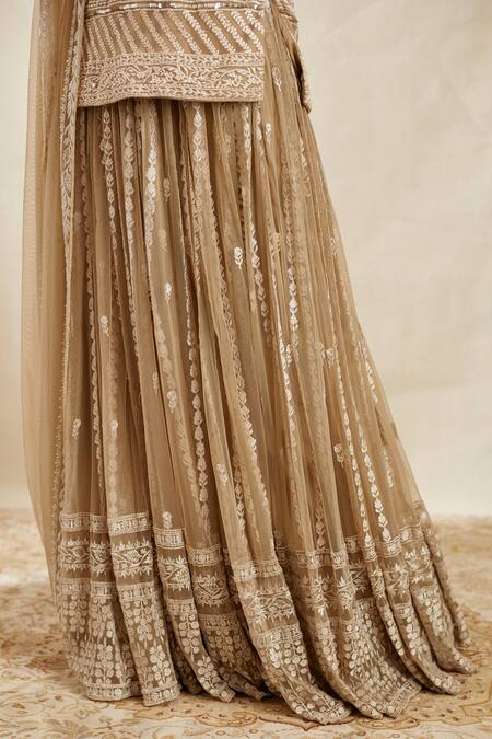Astha Narang Beige Net Thread And Sequin Scoop Neck Embroidered Kurta Sharara Set at Aza Fashions Astha Narang_Beige Net Thread And Sequin Scoop Neck Embroidered Kurta Sharara Set _at_Aza_Fashions