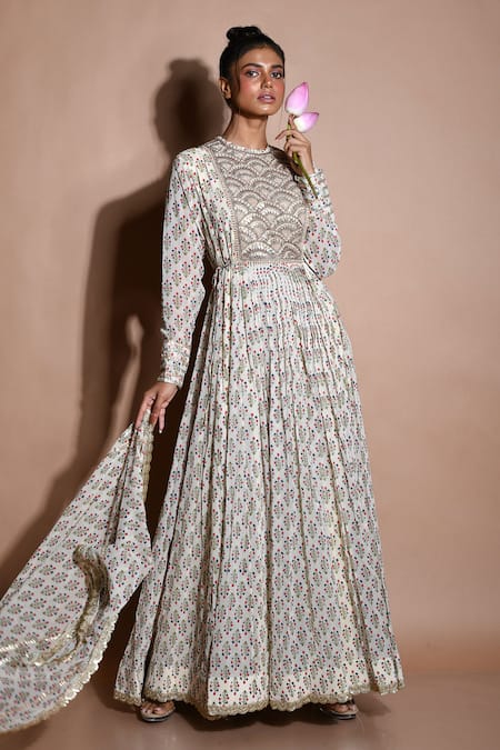 Aksh Floral Print Anarkali With Dupatta 