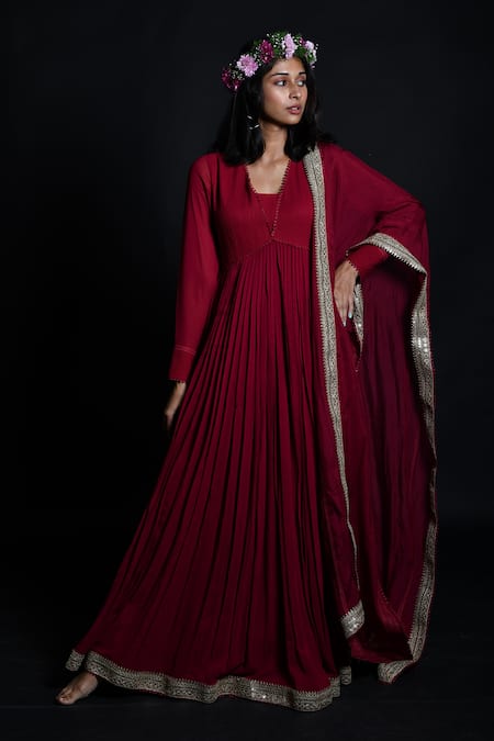 Aksh Pleated Anarkali With Dupatta 