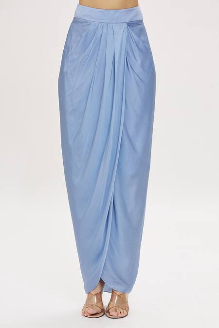 Kresha Lulla_Blue Georgette Embroidery Mirror Work Blouse Straight Jacket And Dhoti Skirt Set_at_Aza_Fashions