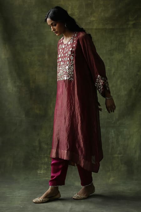 Begum Red Kurta Zari Silk, Pant Modal , Slip Sahiba Kaftan And Set Online at Aza Fashions Begum_Red Kurta Zari Silk, Pant Modal , Slip Sahiba Kaftan And Set _Online_at_Aza_Fashions