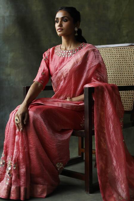 Shop_Begum_Peach Blouse Chanderi ,  Zari Gulnaaz With Embroidered _Online_at_Aza_Fashions