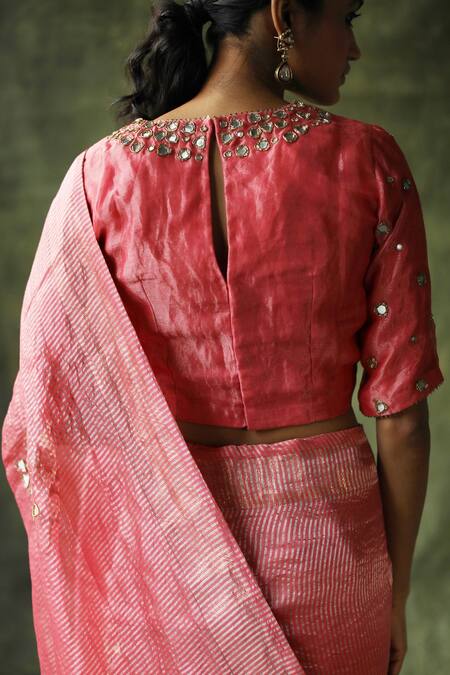 Begum_Peach Blouse Chanderi ,  Zari Gulnaaz With Embroidered _at_Aza_Fashions