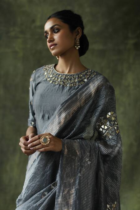 Buy_Begum_Grey Blouse Chanderi ,  Zari Gulnaaz With Embroidered _Online_at_Aza_Fashions
