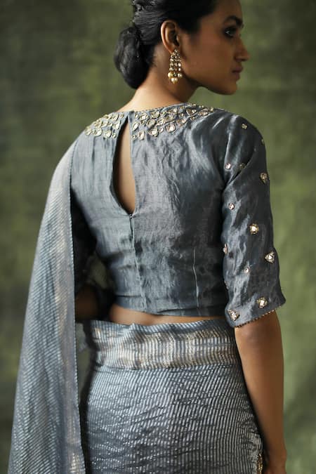 Shop_Begum_Grey Blouse Chanderi ,  Zari Gulnaaz With Embroidered _Online_at_Aza_Fashions