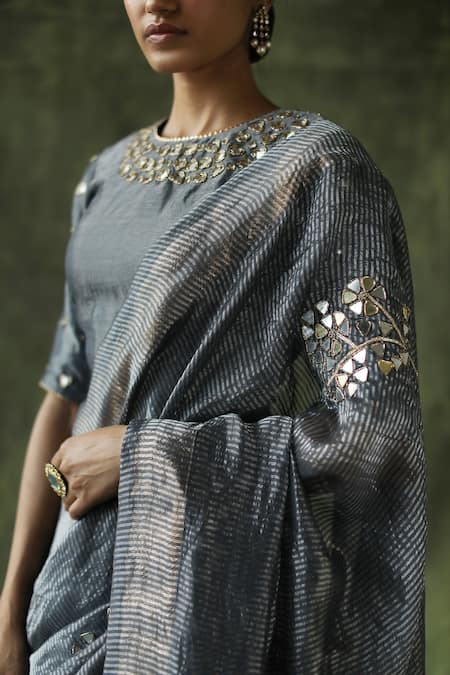 Begum_Grey Blouse Chanderi ,  Zari Gulnaaz With Embroidered _at_Aza_Fashions