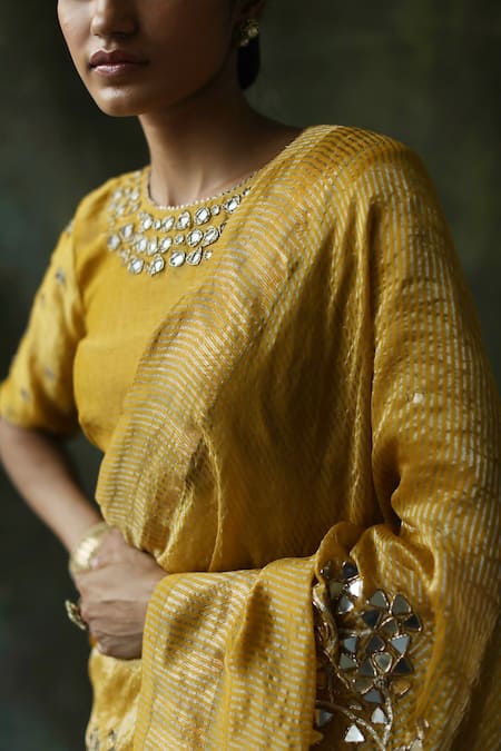 Begum_Yellow Blouse Chanderi ,  Zari Gulnaaz With Embroidered _at_Aza_Fashions