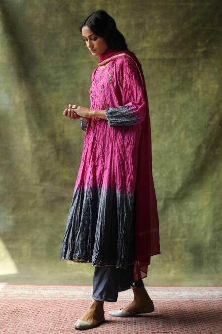 Buy_Begum_Magenta Kurta And Pant  Dupatta Kota Zeenat Ombre Set _Online_at_Aza_Fashions