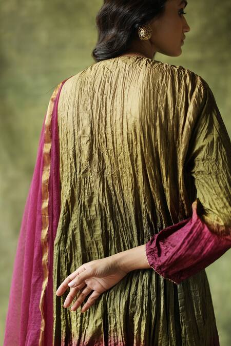 Begum_Wine Kurta And Pant  Dupatta Kota Zeenat Ombre Set  _at_Aza_Fashions