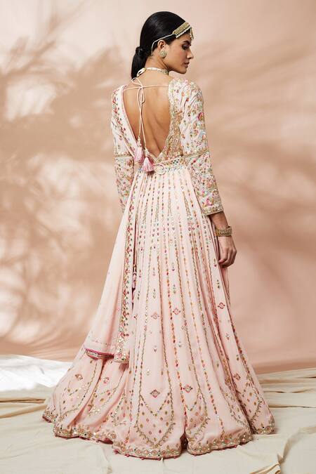 Tamanna Punjabi Kapoor_Pink Georgette, Lining Crepe Dori, Floral, Embroidered Anarkali With Dupatta _Online_at_Aza_Fashions