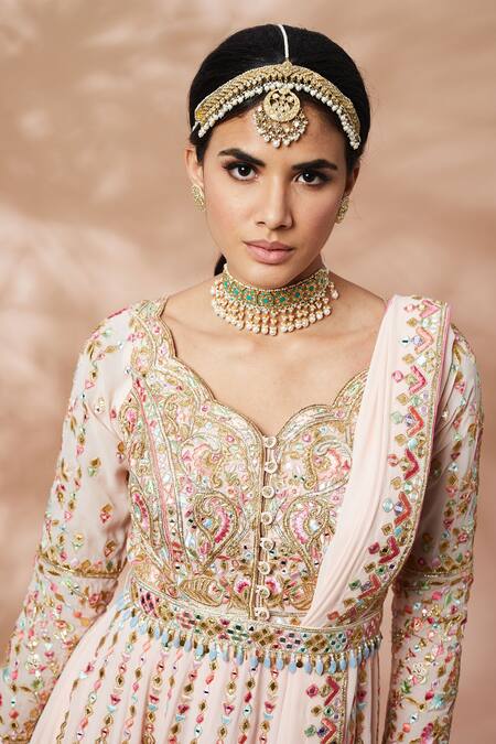 Tamanna Punjabi Kapoor_Pink Georgette, Lining Crepe Dori, Floral, Embroidered Anarkali With Dupatta _at_Aza_Fashions