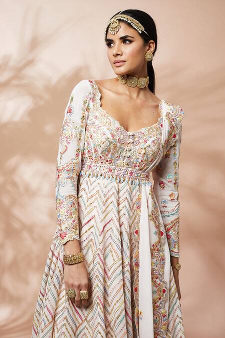 Buy_Tamanna Punjabi Kapoor_Pink Georgette, Lining Crepe Chevron, Dori, Embroidered Anarkali With Dupatta _Online_at_Aza_Fashions