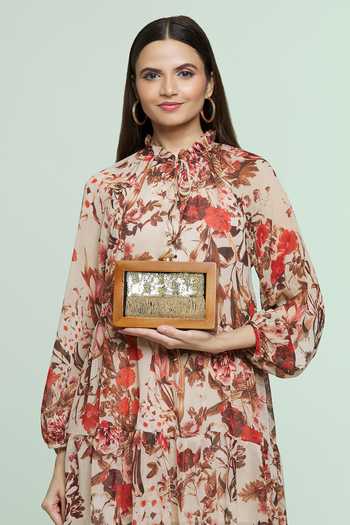 Sequissential_Black Embroidered Wooden Clutch_Online_at_Aza_Fashions