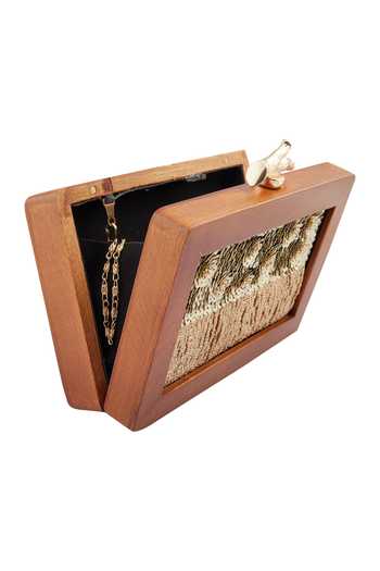 Buy_Sequissential_Black Embroidered Wooden Clutch_Online_at_Aza_Fashions