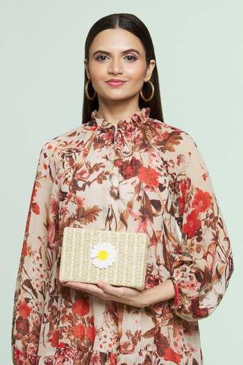 Sequissential_Beige Embroidered Braided Box Clutch_Online_at_Aza_Fashions
