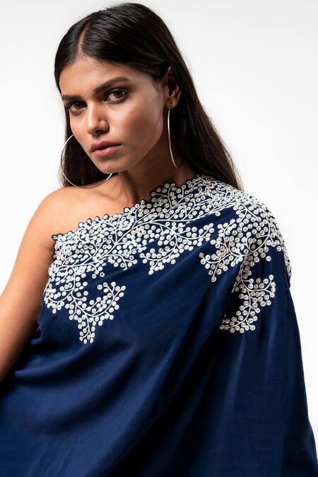 Buy_Nupur Kanoi_Blue Crepe Hand Dyed And Embroidered Polka Tie-dye Cape & Gharara Set  _Online_at_Aza_Fashions