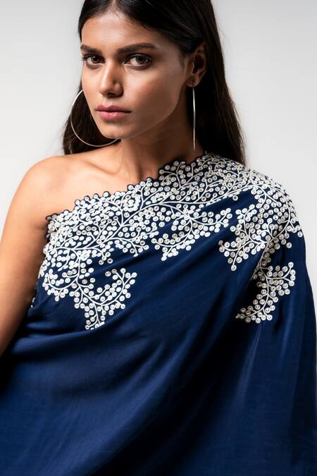 Shop_Nupur Kanoi_Blue Crepe Hand Dyed And Embroidered Polka Tie-dye Cape & Gharara Set  _Online_at_Aza_Fashions