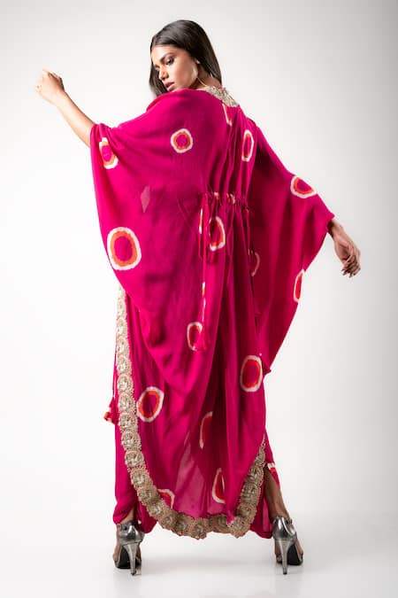 Nupur Kanoi_Fuchsia Crepe Hand Dyed And Embroidered Polka Dots & Jumpsuit Set  _at_Aza_Fashions