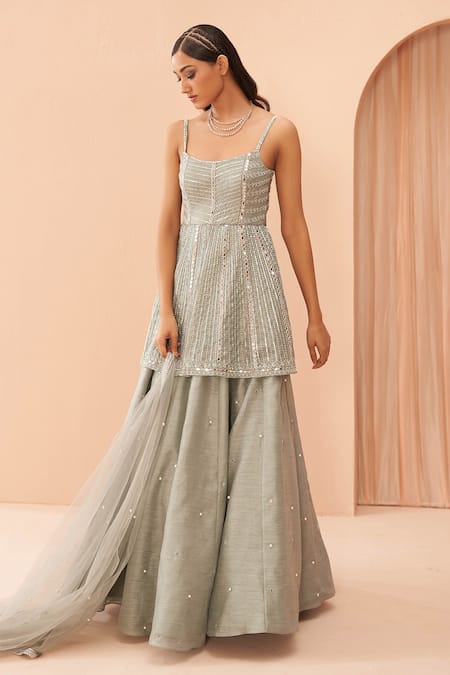 Parul Gandhi Embroidered Peplum Kurta Lehenga Set 