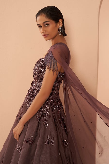 Parul Gandhi One Shoulder Embellished Gown 
