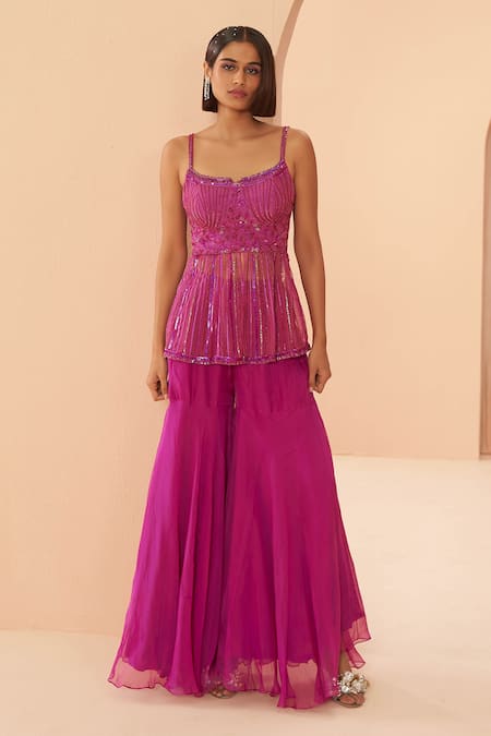 Parul Gandhi Embroidered Peplum Top Sharara Set 