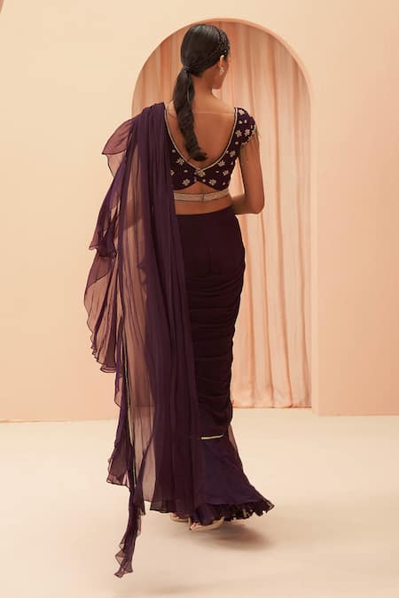 Parul Gandhi Ruffle Pre-Draped Saree With Blouse 