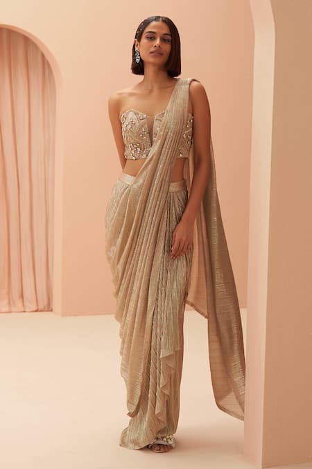 Parul Gandhi Pleated Pre-Draped Saree With Corset 