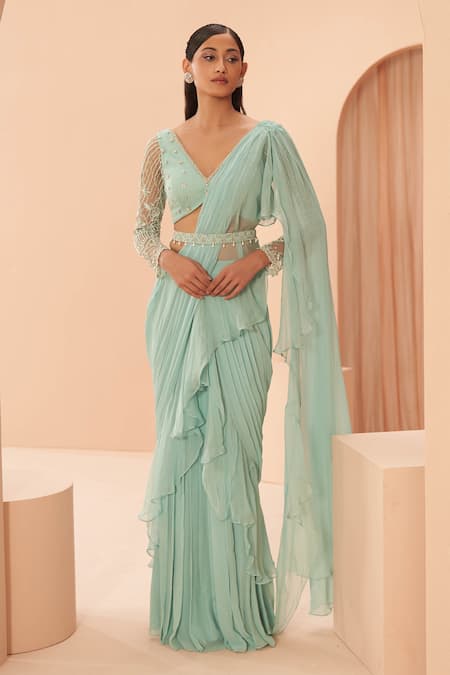 PARUL GANDHI Ruffle Pre-Draped Saree With Blouse 