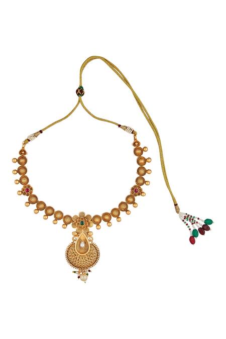 Nazaakat By Samara Singh Multi Color Stones, Pearls Floral Motif Carved Necklace Set at Aza Fashions Nazaakat By Samara Singh_Multi Color Stones, Pearls Floral Motif Carved Necklace Set _at_Aza_Fashions