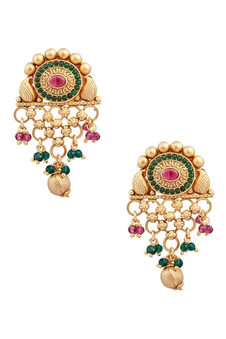 Nazaakat By Samara Singh_Multi Color Pearls, Beads, Stones Figurine Carved Long Pendant Necklace Set _at_Aza_Fashions