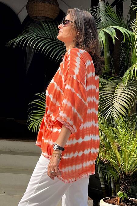 Buy_Rriso_Orange Cotton Bamboo Tie Dye Round Kaftan Tunic_Online_at_Aza_Fashions