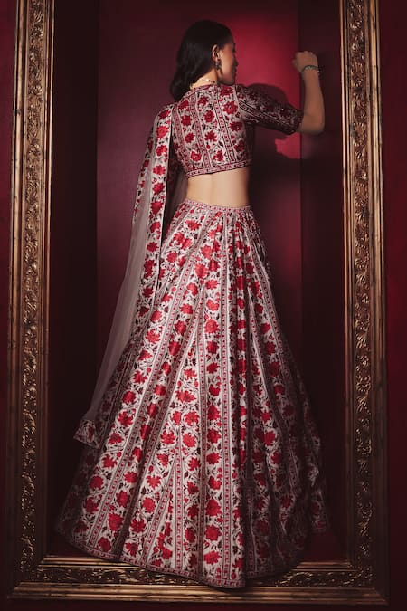 Shop Ridhi Mehra Beige Raw Silk And Net Beads & Sequin, Floral Print Charmaine Bridal Lehenga Set at Aza Fashions Shop_Ridhi Mehra_Beige Raw Silk And Net Beads & Sequin, Floral Print Charmaine Bridal Lehenga Set _at_Aza_Fashions
