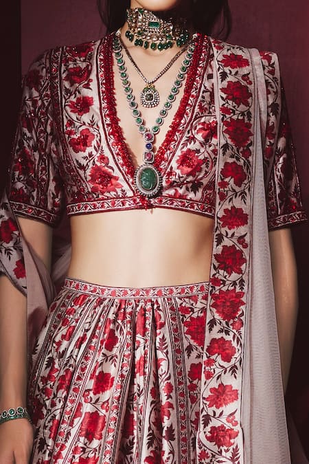 Buy Ridhi Mehra Beige Raw Silk And Net Beads & Sequin, Floral Print Charmaine Bridal Lehenga Set Online at Aza Fashions Buy_Ridhi Mehra_Beige Raw Silk And Net Beads & Sequin, Floral Print Charmaine Bridal Lehenga Set _Online_at_Aza_Fashions