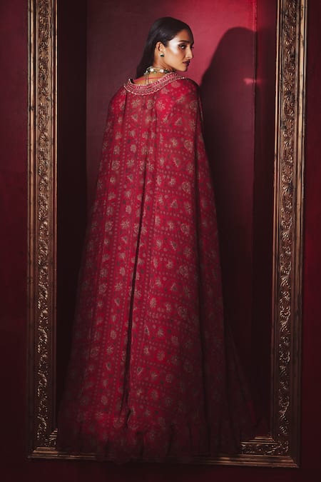 Ridhi Mehra Roos Floral Print Cape Lehenga Set 