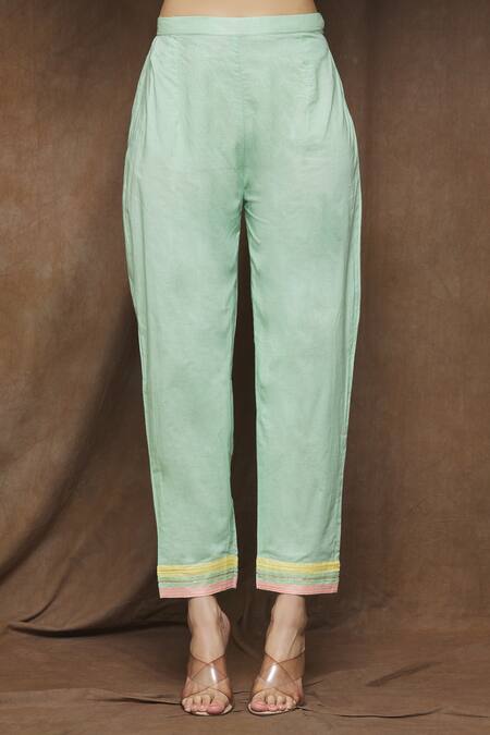 Turaja_Green Chanderi (70% Cotton Embroidery Gota Highlight Geometric Kurta Set_at_Aza_Fashions